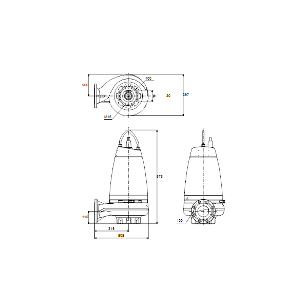 Погружной канализационный насос Grundfos SE1.80.100.30.A.EX.4.50D.B артикул 96177687 – габаритный чертеж