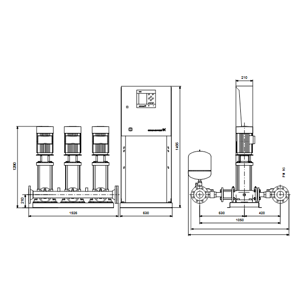 Насосная станция Grundfos Hydro MPC-E 3 CRE45-2-2 50/60Hz RUS артикул 98439501 – габаритный чертеж