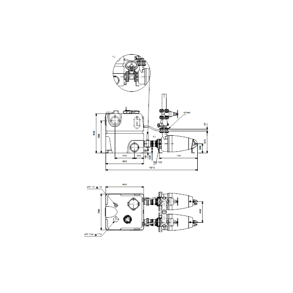 Насосная станция Grundfos Multilift MD1.80.80.22.4.50D/450.SE артикул 96102282 – габаритный чертеж