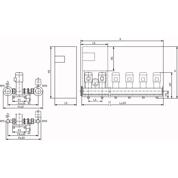 Габаритный чертеж насосной станции Wilo CO-4 HELIX V 5203/2/CC-EB-R